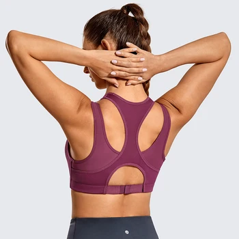 

Women High Impact Double Layer Fast-drying Full Coverage Slightly Padded Shock Control Wirefree Racerback Workout Sports Bra