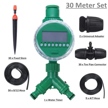 

102Pcs/set 30M Hose Water Controller Timer LCD Display Adjustable Drippers DIY Micro Drip Misting Irrigation System Automatic
