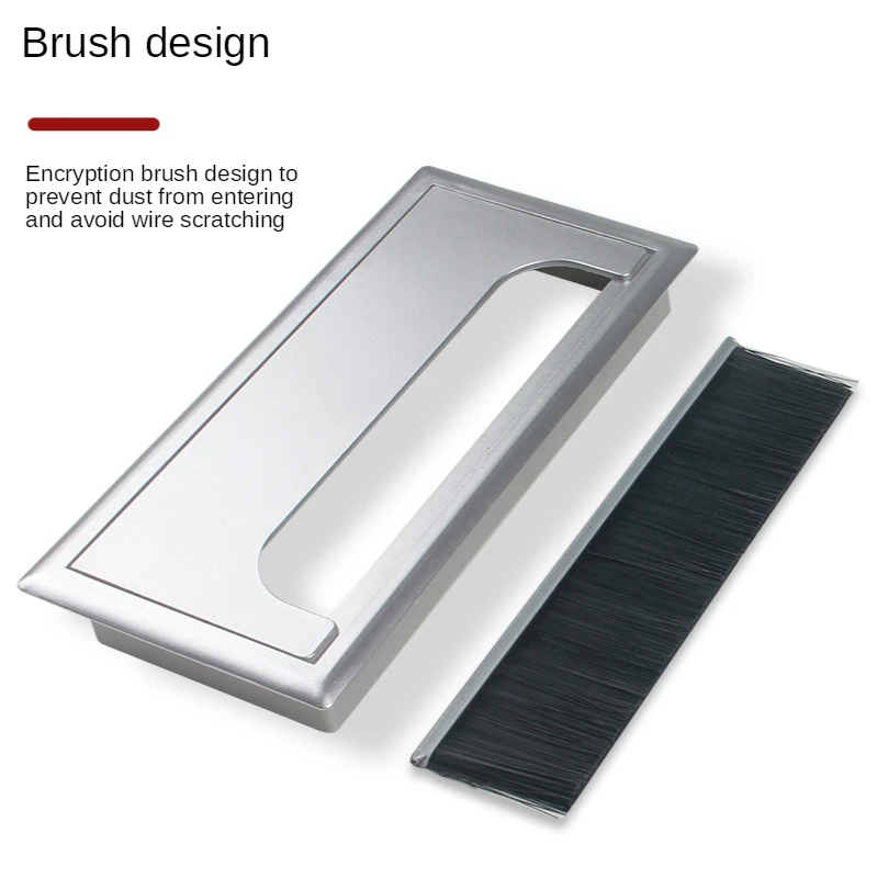 Description Picture 3 of itemABS L 160mm Table Desk Rectangle Wire Cable Grommet Hole Cover Outlet Port with Black Brush
