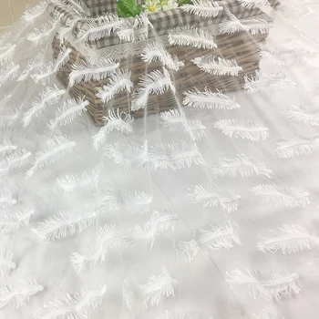 

one meter New gauze tissu Feather embroidery with cotton thread fabric High grade wedding dress lace accessories material