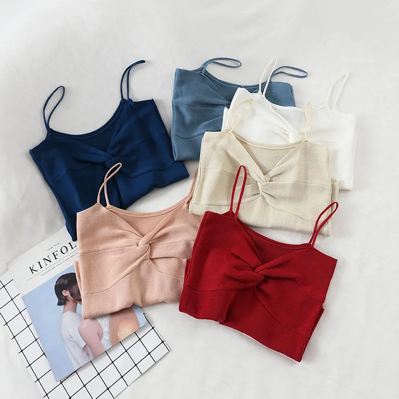 

Font Twist Camis Solid Sleeveless Chic Spring New V-neck Body Thin Leisure Fashion Vest Sweater Girl Sexy Top Festival
