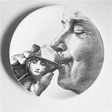 Fornasetti черно-белая иллюстрационная тарелка, настенная тарелка, домашний декор для отеля, человеческое лицо, керамическая посуда для декора стен - Цвет: 25