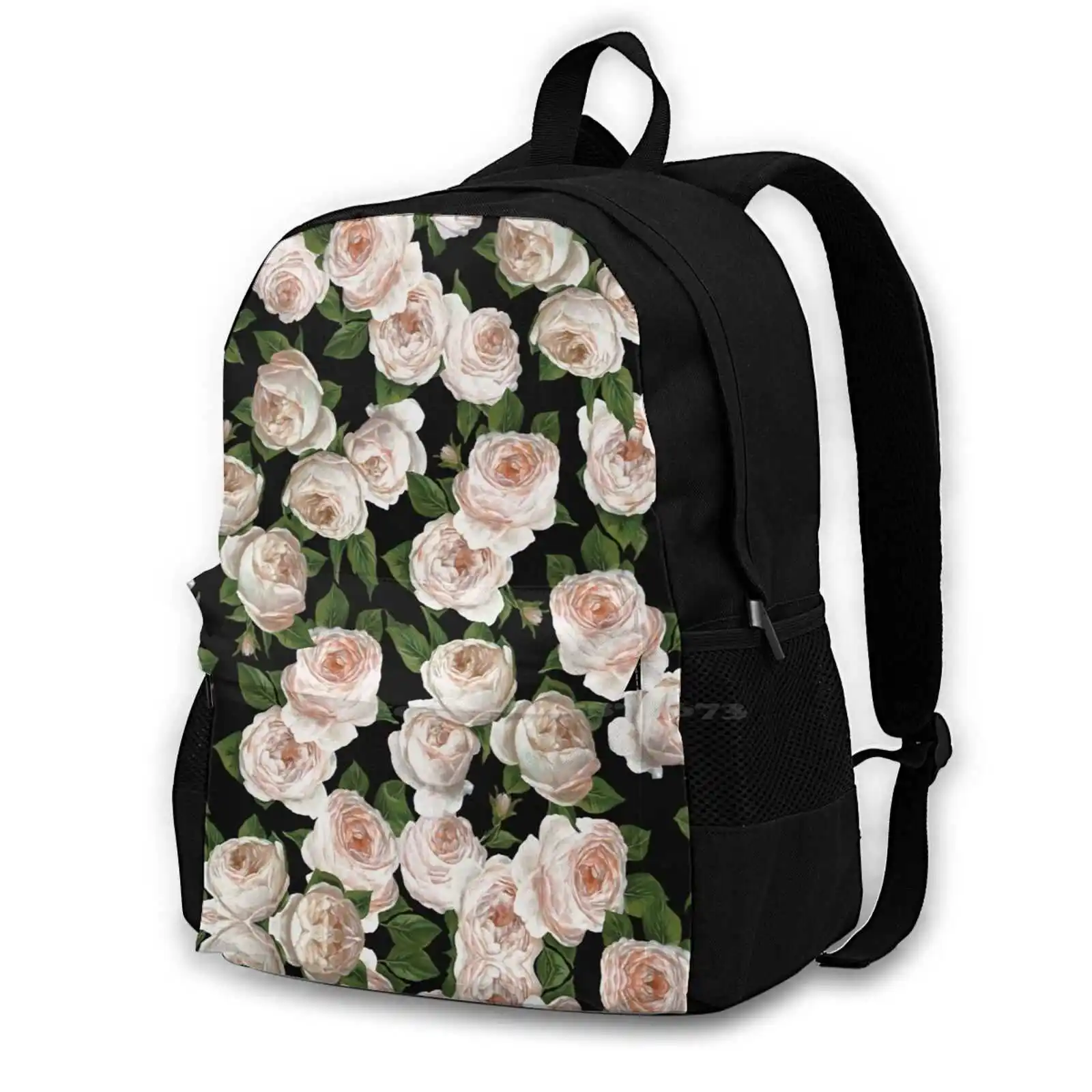 

White Roses Pattern Print Backpack For Student School Laptop Travel Bag Flowers Flower Roses Nature Spring Summer Blooming