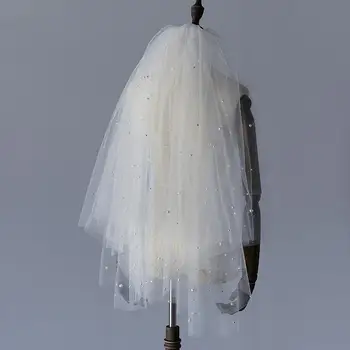 

80cm Short Wedding veil Pearl White Lace Bridal Veils For Evening Dress Women Party Hair Accessories Bride Jewelry