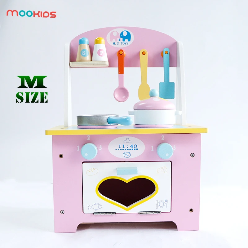 

Mookids Children Wooden Kitchen Cooking Set Pretend Play Toy Cute Pink Mini Kitchen Learning & Education Wooden food Toy