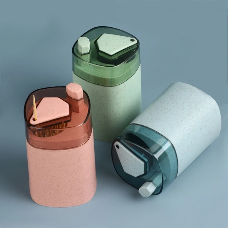 

Automatic Toothpick Holder Container Wheat Straw Household Table Toothpick Storage Box Toothpick Dispenser