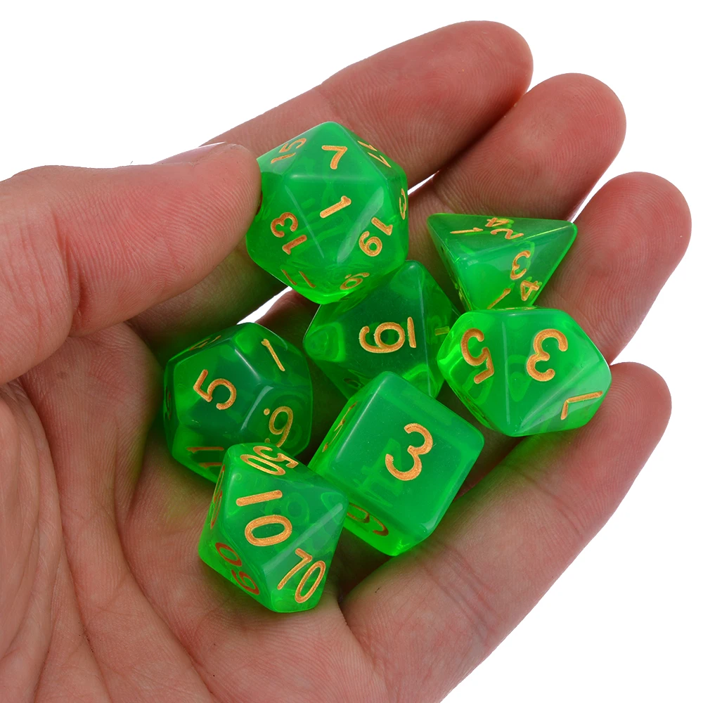 7pcs/set Translucent Multi-side Polyhedral Green Dices Set For RPG Dragons and Dungeons With Dice Bag Interesting Dice Set