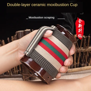 

New Ceramic High Base Double Insulation Moxibustion Cup Scraping Massage Warm Therapy Moxibustion Ceramic tank Health Club Pot