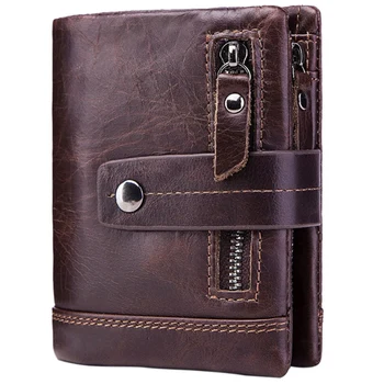 

Gzcz Mens Wallet Leather Genuine Short Male Purse Zipper Poucht Clamp For Money Coin Purse Money Bag(Coffee)