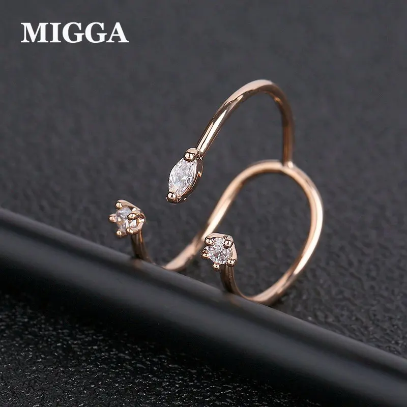 

MIGGA Unique Design Geometric Women Ring Rose Gold Color Opening Cubic Zircon Ring Party Jewelry