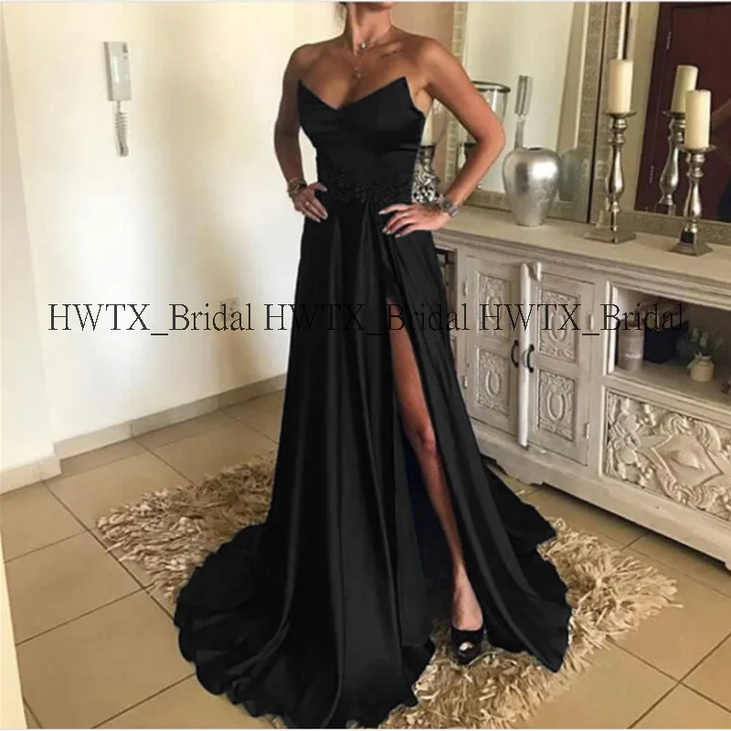 HWTX_Bridal, черные длинные платья для выпускного вечера, Индивидуальные Сексуальные Платья с высокими разрезами, а-силуэт, бордовое, королевское, синее атласное вечернее платье, официальное вечернее платье