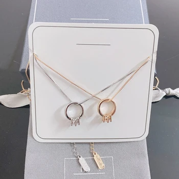 

New 925 Sterling Silver Necklace Fashion Luxury Wedding Anniversary Bride Ring Pendant Necklace Woman Gift 2 Color