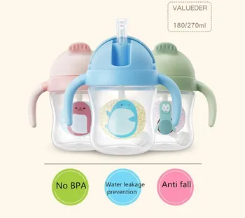

Popular children's water cup with straw handle baby learning drink cup slide cover leakproof PP children's water cup