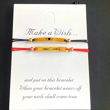 

Custom women Personalized bracelet Engraving rectangle Custom Name bracelet Stainless Steel red black rope bracelet Gift jewelry