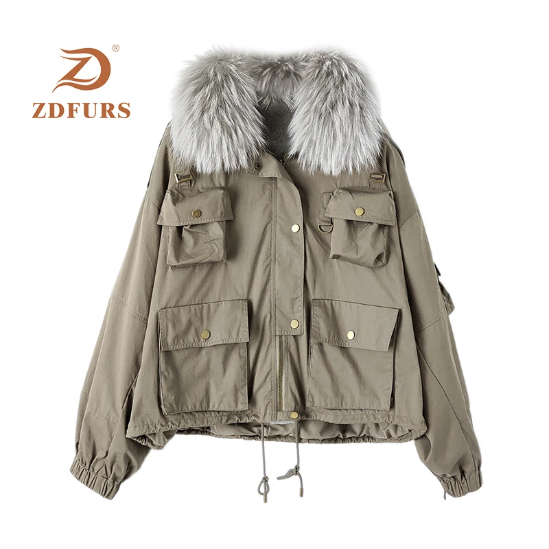 ZDFURS* зимняя куртка Настоящий мех кролика пальто парка внутренний натуральный Лисий мех воротник толстые теплые уличные парки новая Толстовка
