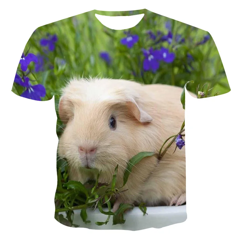 Summer New Cute Big-Eyed Guinea Pig Hamster Male And Female 3D Printed T-Shirt Hip-Hop Animal Casual Short-Sleeved(Customizable) | Мужская