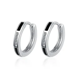 New Fashion Black Epoxy Hoop Earrings For Women Shiny Micro Crystal Zircon Inlaid Charm Huggie Female Trendy Earring Round Hoops