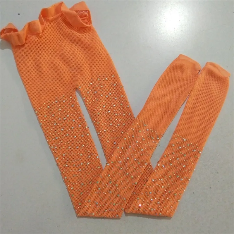 Fluorescent Orange Модные чулки в сетку для девочек, детские чулки в сетку, розовые, красные колготки с блестками - Цвет: Fluorescent Orange
