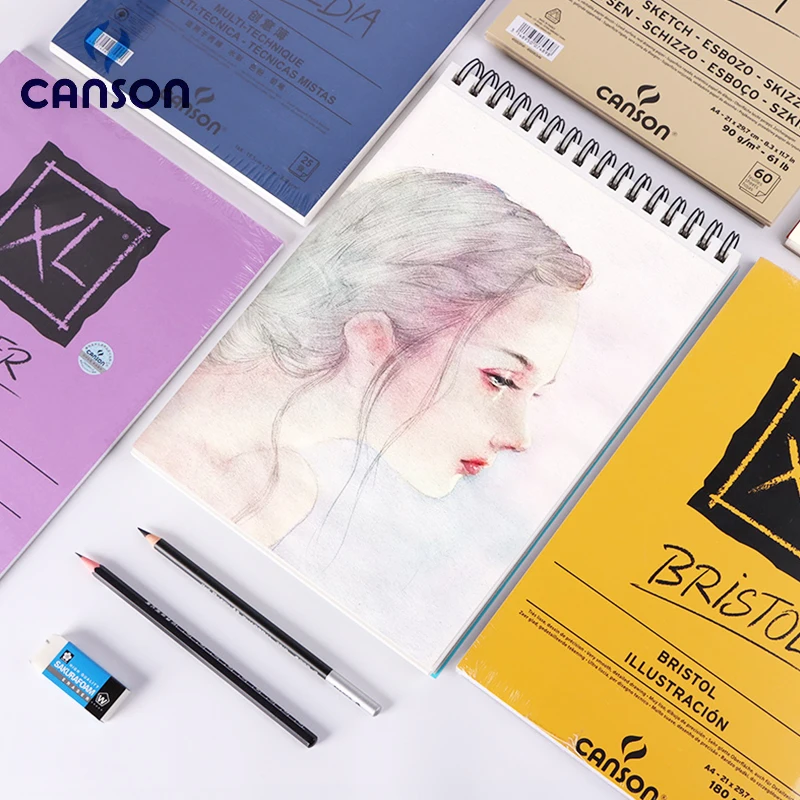 CANSON Art Painting Book 16K/8K/A4/A3 for Sketch/Marker/Acrylic/Watercolor/Pencil/Toner Stick Book Kraft Paper Book XL Series