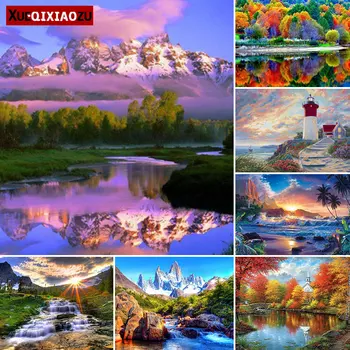 

DIY Full Circle Diamond Painting Set Sunset Landscape Cross Stitch Embroidery Landscape Pattern Mosaic Home Decoration 2020 New