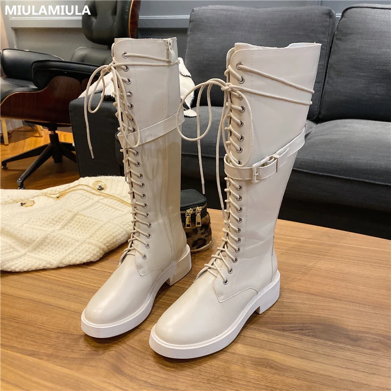 

MIULAMIULA Brand Designers 2019 Winter Luxury Genuine Leather Lace Up Over The Knee Lady Martin Boots Platform Plush Shoes 35-40