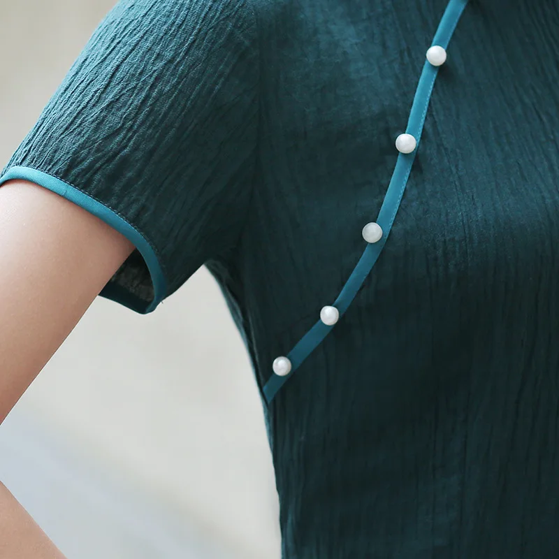 Летнее эластичное хлопковое платье средней длины Cheongsam для девочек, винтажное улучшенное платье Cheongsam