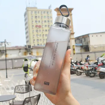 

Glass Portable Water Bottle Running Fashion Water Bottle Colorful Cute Korean Creative Personality Square Water Bottle FF70P