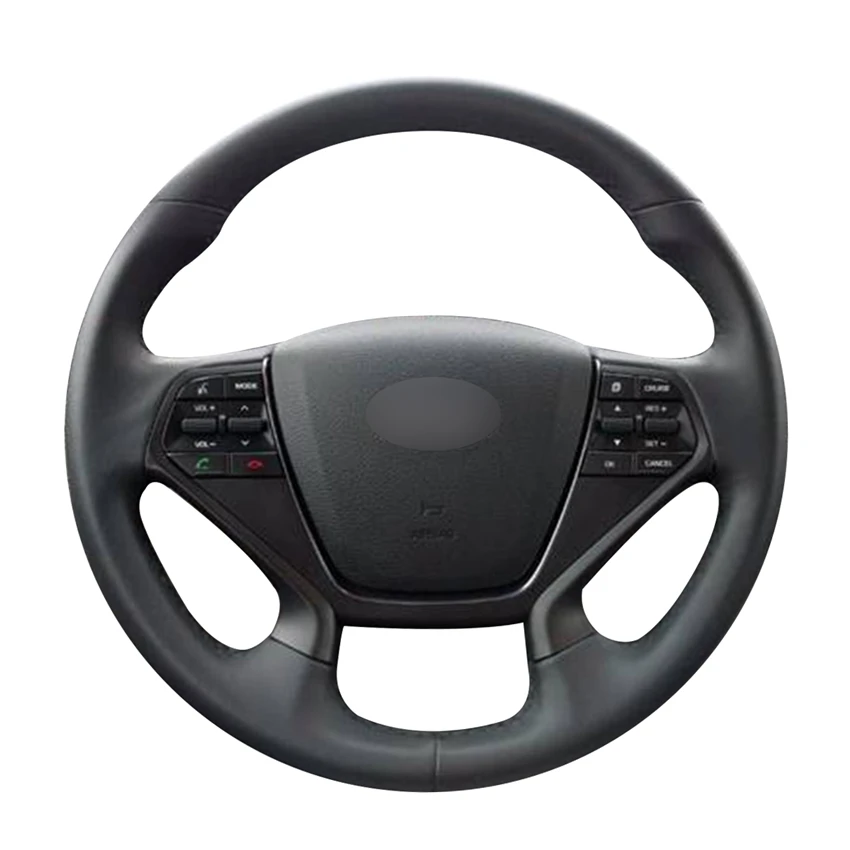 

Hand-stitched Black PU Artificial Leather Car Steering Wheel Cover for Hyundai Sonata 9 2015 2016 2017 (4-Spoke)