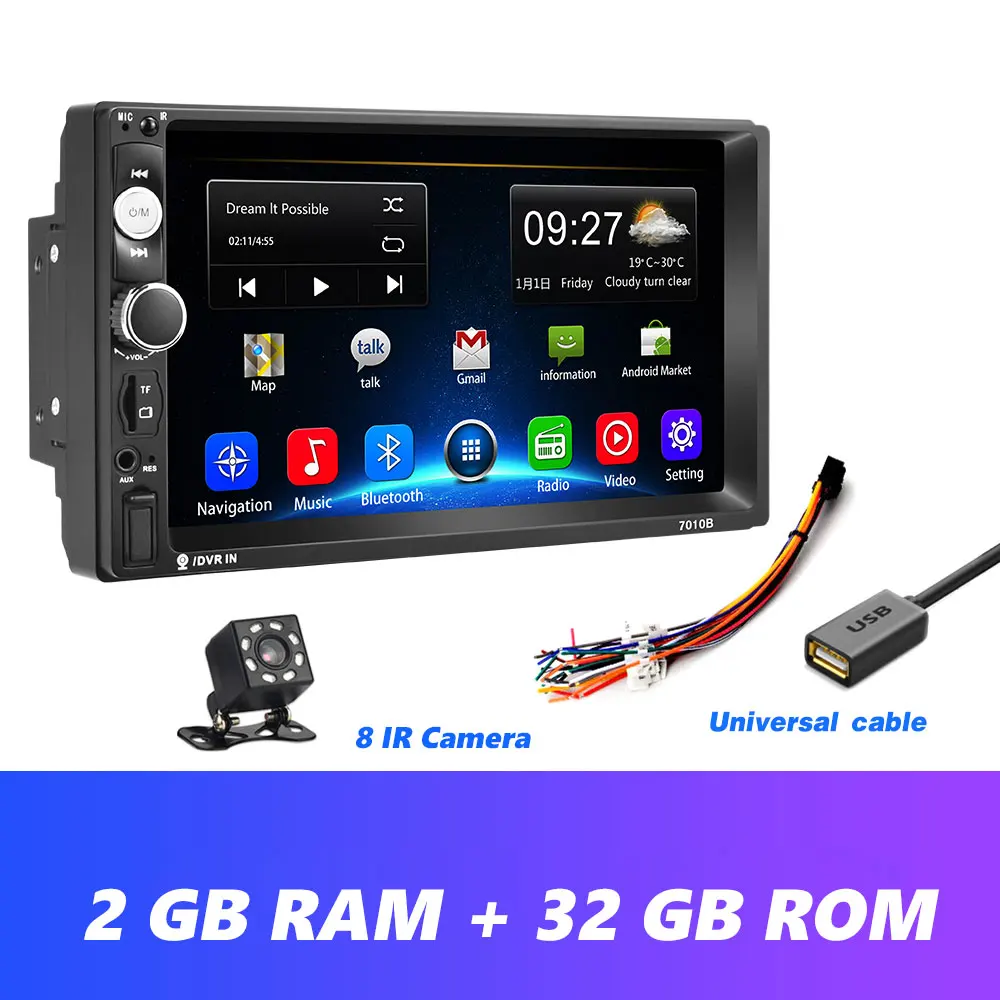 Podofo 2 Din Android 8,1 Авто радио gps навигация автомобильный Радио " автомобильный мультимедийный плеер Wifi Bluetooth USB универсальный автомобильный стерео - Цвет: 2-32GB 8 IR