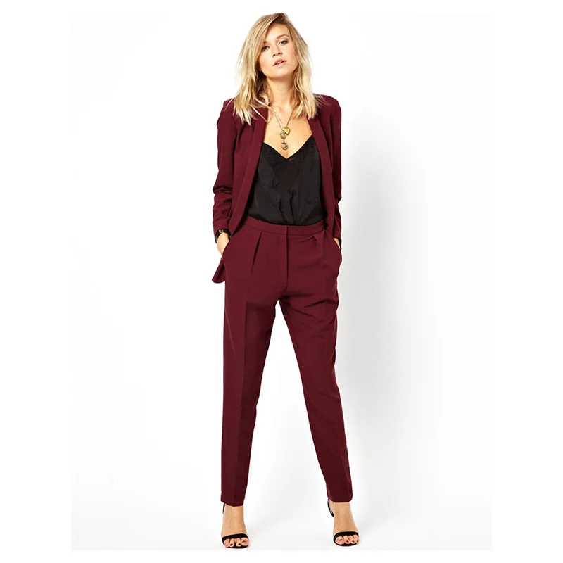 

New Blazer OL Work to Wear Formal Jacket Pants Suit Women Business Burgundy Office Uniform Ladies Suits 2 Piece Set Female