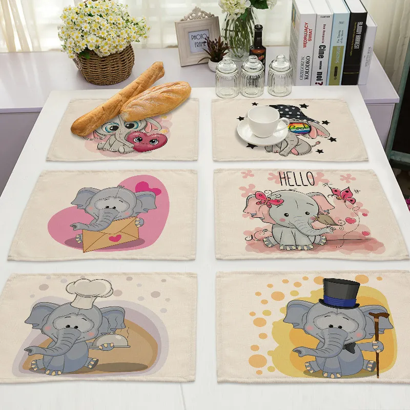 Funny Elephant Kitchen Placemat Coaster Cartoon Animal Dining Table
