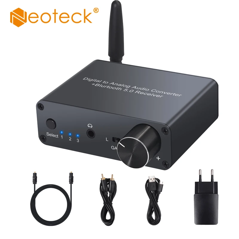 Neoteck 192kHz Digital to Analog Converter with Headphone Amplifier Built in Bluetooth V5 0 Receiver Not Support APT X 
