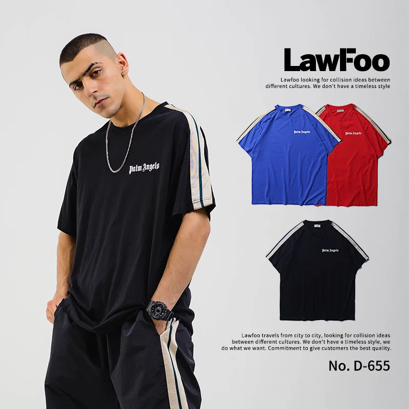 

Lawfoo Men'S Wear Spring And Summer New Style Popular Brand Webbing Simple Printed Letter Men's Cool Short Sleeve T-shirt
