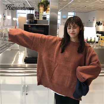 

Hirsionsan Basic Sweater Women Winter Solid Split Pullover Soft O-Neck Knitting Tops Full Sleeve Thicken Oversized Female Jumper