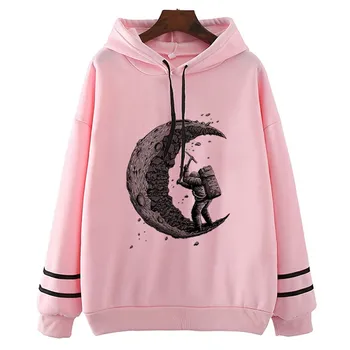 

Digging The Moon Hoodies O-Neck Short Ulzzang Womens Hoodiess Harajuku Fashion Hip Hop Graphic Sweatshirt StreetWear