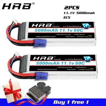

2 packs HRB 3s Lipo battery 11.1v 5000mah Car battery 50C with EC5 connector for RC car truck Monsters racing Boat helicopter