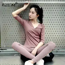 Однотонные розовые рубашки для йоги с v-образным вырезом, женская тонкая спортивная одежда, костюм для бега, энергетический костюм для фитнеса, тренировочный костюм для занятий спортом на открытом воздухе, рубашка с длинным рукавом