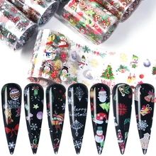 10 рулонов Рождественский дизайн Переводные Фольга наклейки для украшения для ногтей со снежинками и оленями цветы прелестные ползунки на ногти TR1036-1