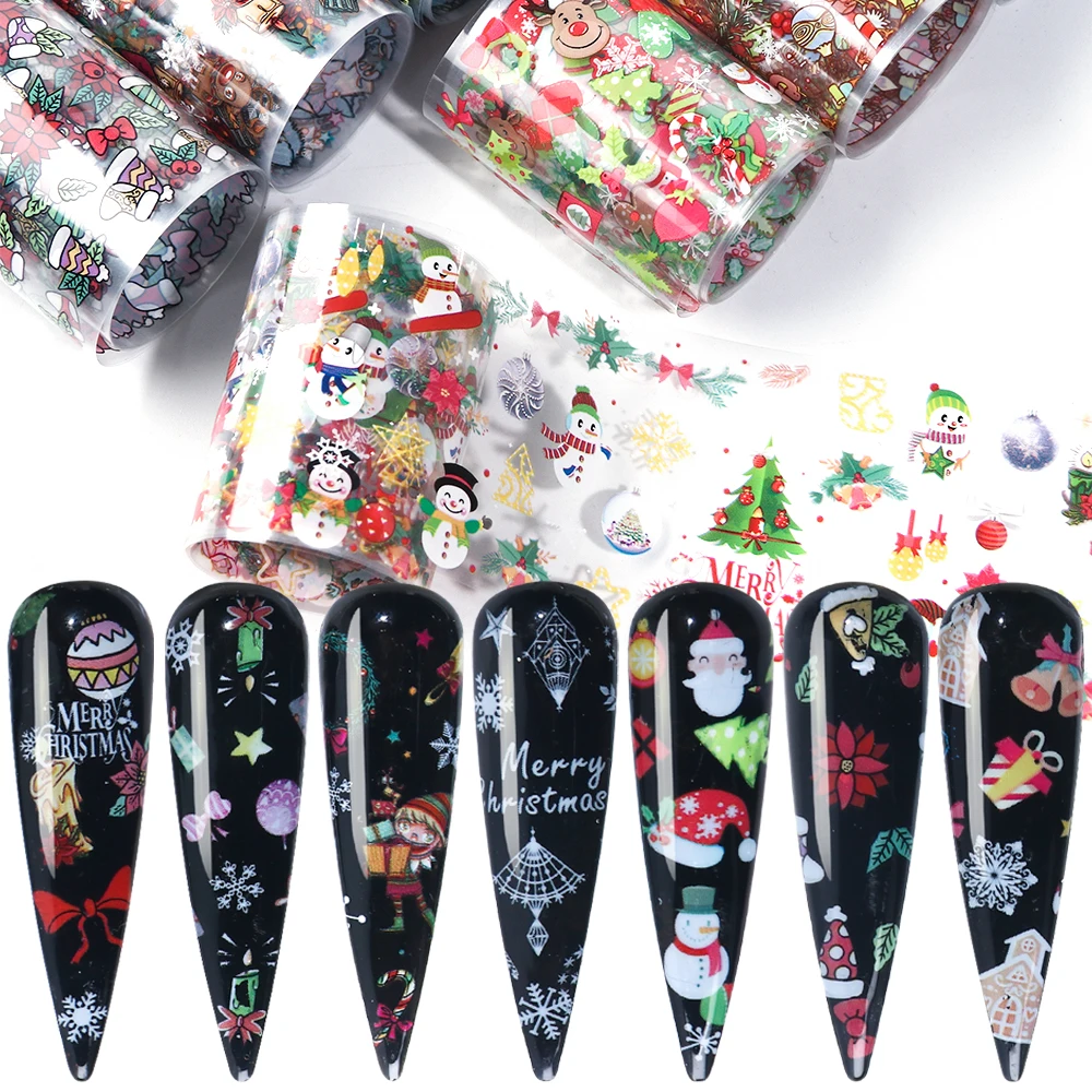 

10 Rolls Xmas Designs Transfer Foils Stickers For Nails Art Decorations Snowflakes Deer Flowers Charms Sliders On Nails TR1036-1