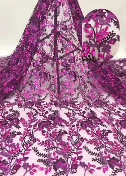 

Nice wedding/party embroidery French net fabric tulle lace cloth with sequins for lady PAN244(5yards/lot)