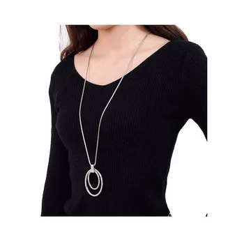 

Geometric Necklace Long Necklaces Women Chain Ladies Pendant Girls Jewelry Silver Color Trendy Elegan Zinc Alloy Metal Collares