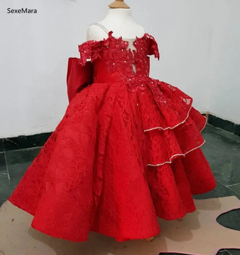 SexeMara Real Pictures Red Puffy Baljurk Meisjes Kleding Lange Kids Kinderen Verjaardag Jurk Pageant Party Jurk met Strik SexeMara Real Pictures Red Puffy Baljurk Meisjes Kleding Lange Kids Kinderen Verjaardag Jurk Pageant Party Jurk met Strik