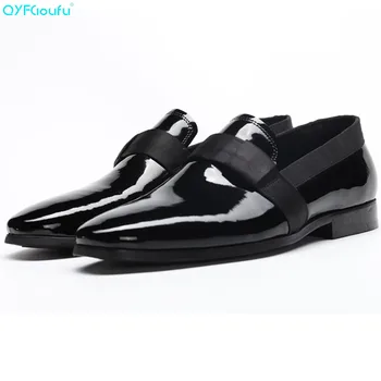 

QYFCIOUFU Patent Leather Men Office Shoes Black Oxford Shoes Big Men Genuine Leather Dress Shoes Slip On Business Formal Shoes