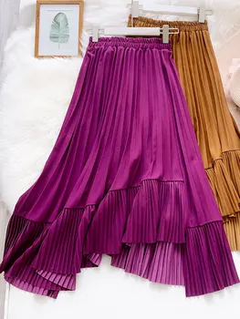

2020 Spring Women Skirt Solid High Waist Skirts Girl Irregular A-line Skirt Elegant Pleated Skirt Jupe Femme Faldas Saia Outwear