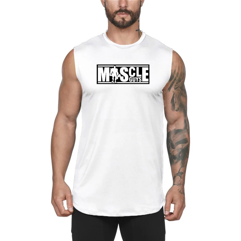 white189 Muscleguys спортивная одежда фитнес Стрингер майка для мужчин хлопок без рукавов майки для мальчиков бодибилдинг майка для тренировок жилет - Цвет: white189