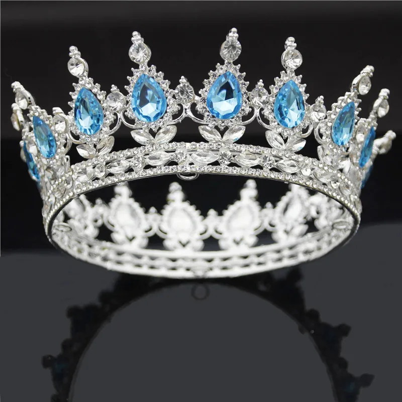 Silver Light Blue Винтажная королевская свадебная тиара, корона с зеленым кристаллом, женские головные украшения, свадебные диадемы и короны, свадебные украшения для волос, аксессуары - Окраска металла: Silver Light Blue