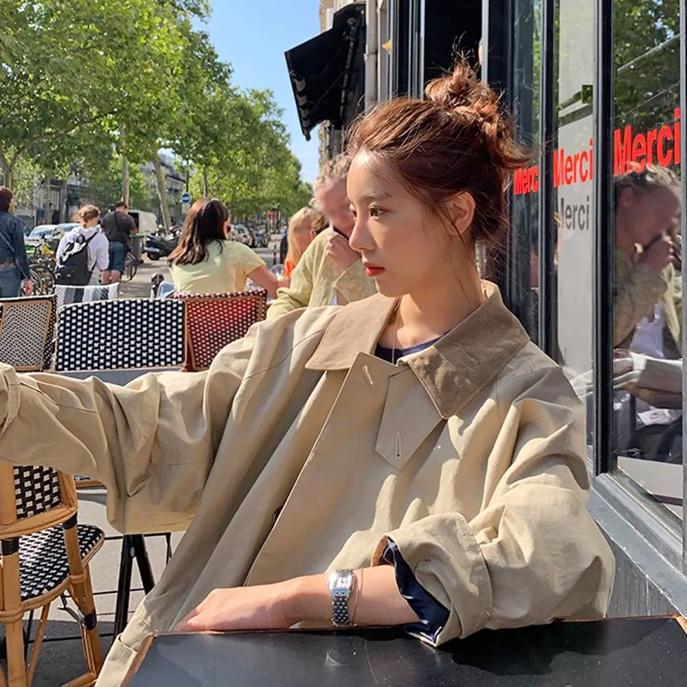 Женский плащ, однобортный, свободный(предварительно), S Street Snap Onautiful, западный стиль, цвет, пальто, хаки, 1615