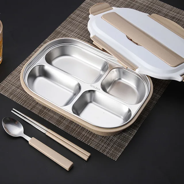 Для ланча бэнто коробка Tiffin 304 нержавеющая сталь 4 сетки термоизоляционный для продуктов портативный ланчбокс для детей пикника офиса работника школы - Цвет: brown