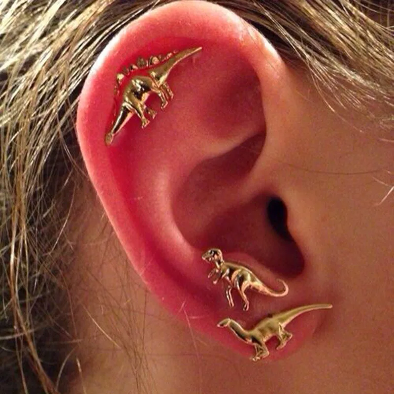 

Spring new Small animal dinosaur set personality earrings Japanese and Korean couples earrings ear nails Wholesale