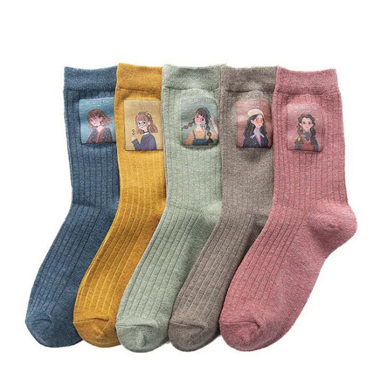 Japan Style Print Socks Women Cute Gril Cotton Socks Femme Long Crew Socks School Streetwear Calcetines